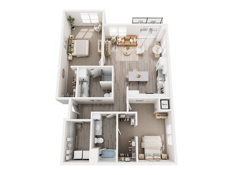 Floor plan for 2 beds, 2 baths, 1306 sqft